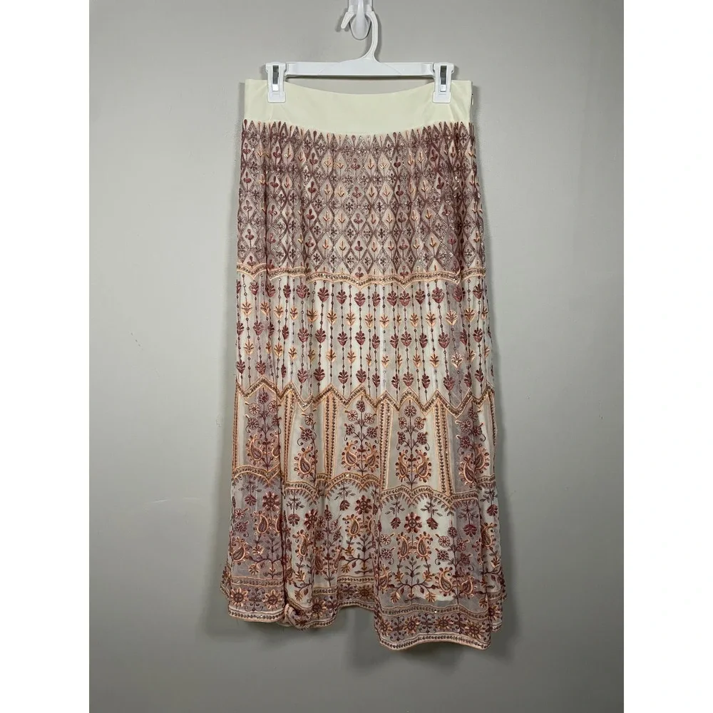 Soft‎ Surroundings Inez Maxi Skirt Size Small Embroidered Sequin Bohemian Gypsy